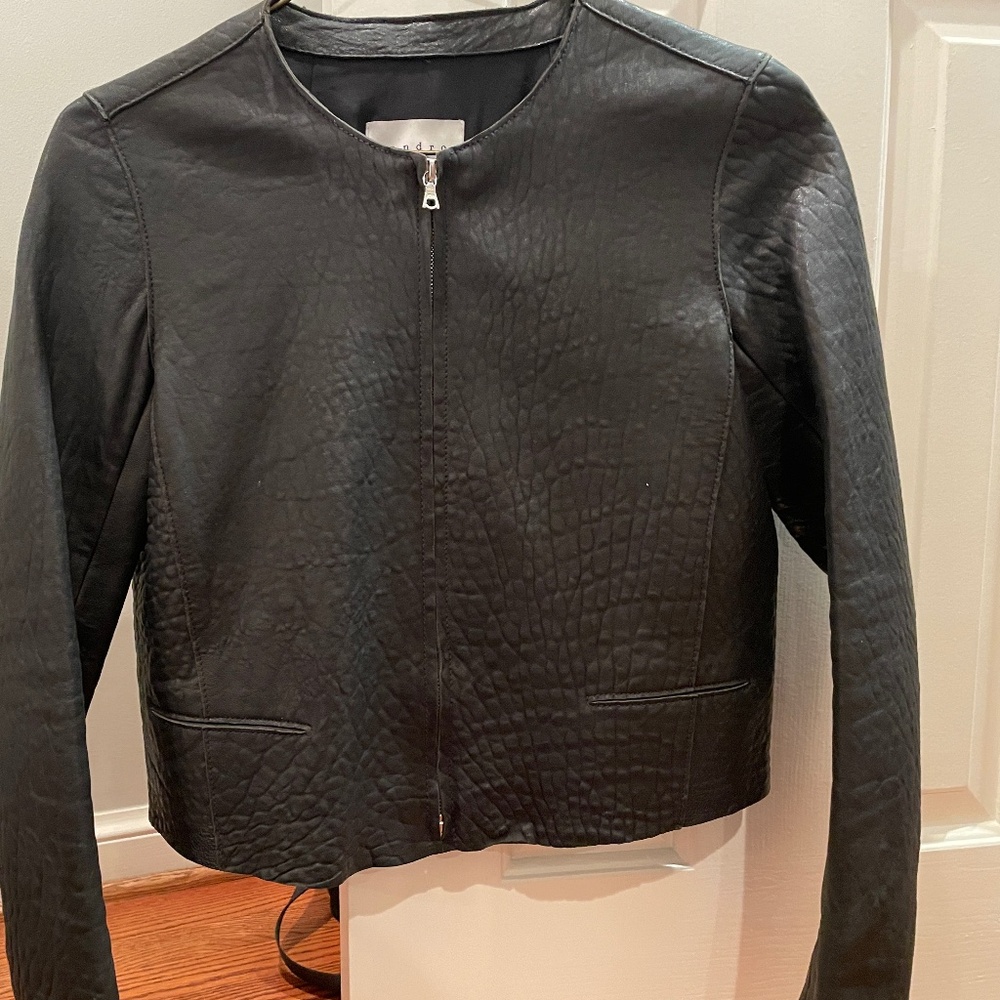 Black Sandro Paris Leather Jacket ,  US 4